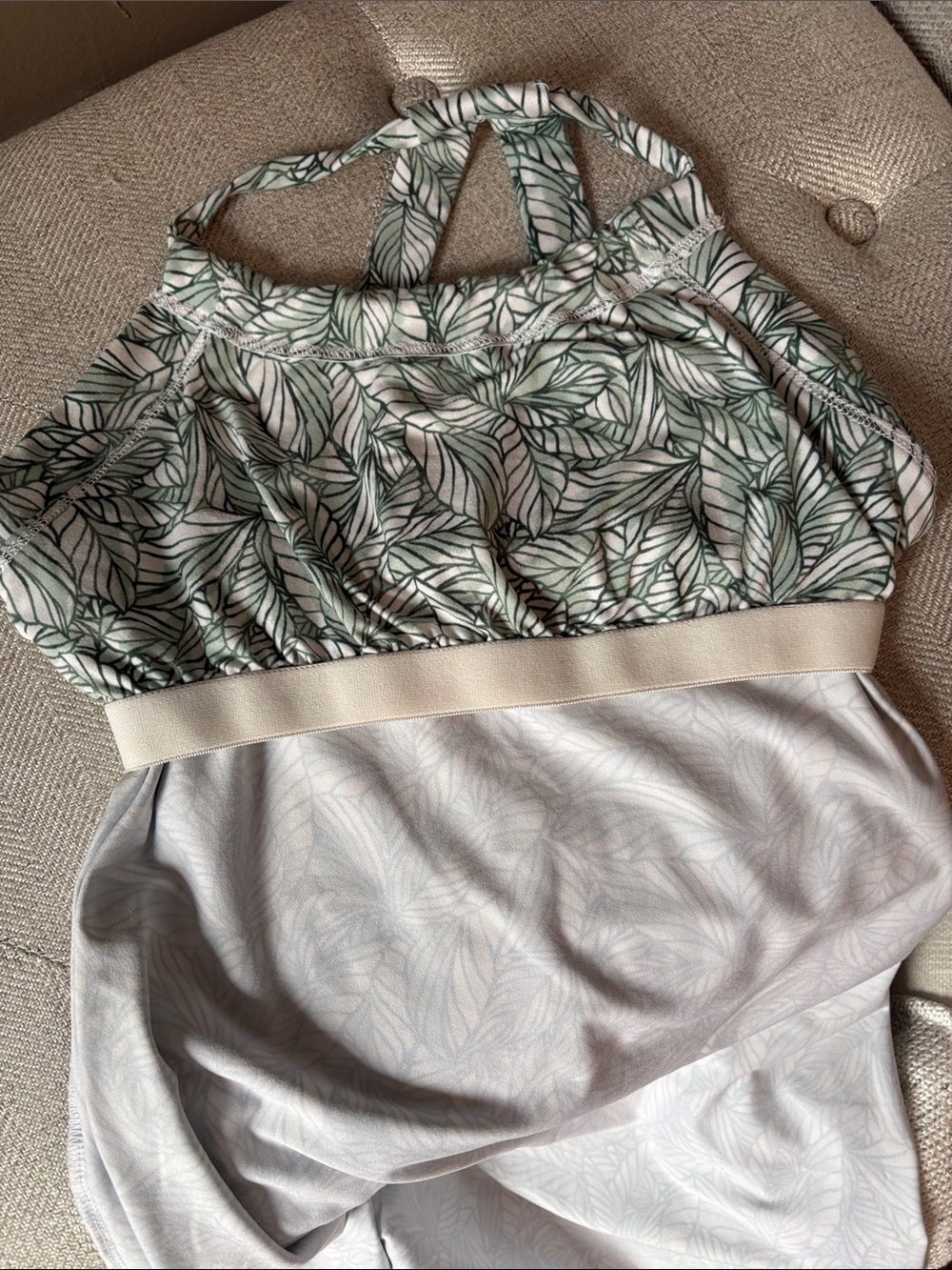 Soft White and Sage Halter Dress - Picture 3 of 4